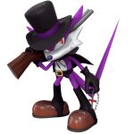  1:1 2020 3d_(artwork) absurd_res alpha_channel anthro cape clothed clothing digital_media_(artwork) fang_the_sniper fangs gloves gun handwear hat headgear headwear hi_res holding_object holding_shotgun holding_weapon male mammal mustela mustelid musteline nibroc-rock purple_body ranged_weapon red_eyes sega shotgun simple_background solo sonic_the_fighters sonic_the_hedgehog_(series) transparent_background true_musteline video_games weapon 