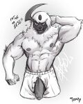  absol anthro anthrofied areola armpit_hair body_hair boxers_(clothing) clothed clothing english_text foreskin fur genitals hand_behind_head hi_res horn humanoid_genitalia humanoid_penis looking_at_viewer male mr._frenzy muscular muscular_anthro muscular_male nintendo nipples pecs penis penis_through_fly pok&eacute;mon pok&eacute;mon_(species) pok&eacute;morph poking_out simple_background sketch solo text underwear video_games white_body white_fur 