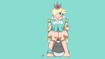  1girl adictreader barefoot blonde_hair blue_eyes blue_nails clothes_pull crown highres mario_(series) non-web_source panties pants pants_pull panty_pull rosalina toilet toilet_use underwear 