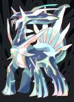  akadako animal_focus black_background black_sclera blue_gemstone chromatic_aberration colored_sclera commentary_request dated_commentary dialga fangs full_body gem highres looking_at_viewer no_humans one-hour_drawing_challenge open_mouth partial_commentary pokemon pokemon_(creature) red_eyes solo standing 