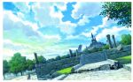  blue_sky border castle forest highres nature no_humans outdoors sawitou_mizuki scenery sky the_legend_of_zelda the_legend_of_zelda:_breath_of_the_wild tree white_border 