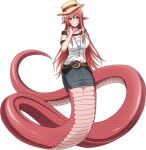  1girl artist_request black_skirt blush breasts eyebrows_visible_through_hair full_body hair_ornament hairclip hat hat_ornament jewelry lamia large_breasts long_hair miia_(monster_musume) monster_girl monster_musume_no_iru_nichijou monster_musume_no_iru_nichijou_online necklace official_alternate_costume official_art pointy_ears red_hair scales shirt skirt slit_pupils solo transparent_background very_long_hair white_shirt yellow_eyes 