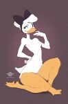  2022 abstract_background absurd_res accessory anatid anseriform anthro avian beak bird breasts daisy_duck disney duck ducktales ducktales_(2017) feathers featureless_breasts female full-length_portrait genitals hair_accessory hair_bow hair_ribbon hi_res kuroi_kamome looking_at_viewer non-mammal_breasts portrait pussy ribbons small_breasts smile solo white_body white_feathers 