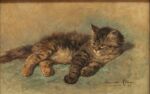  1896 19th_century ambiguous_gender ancient_art brown_eyes domestic_cat felid feline felis feral henriette_ronner-knip hi_res lying mammal no_sclera nude oil_painting_(artwork) on_side painting_(artwork) pawpads paws public_domain pupils quadruped signature simple_background slit_pupils solo traditional_media_(artwork) 