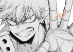  1boy angry bakugou_katsuki boku_no_hero_academia clenched_teeth greyscale male_focus mkm_(mkm_storage) monochrome reaching_out signature simple_background sketch solo spiked_hair spot_color teeth v-shaped_eyebrows white_background 