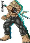 abs anthro bandai_namco belt biceps blonde_hair digimon digimon_(species) felid guzu_kuo hair hi_res leomon lion male mammal melee_weapon muscular muscular_anthro muscular_arms muscular_legs muscular_male muscular_thighs navel pantherine pecs shirtless simple_background solo sword veiny_muscles weapon white_background 