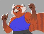  2022 5_fingers absurd_res ailurid anthro athletic black_claws brown_eyes brown_nose caprice_art claws clothing digital_media_(artwork) female fingers fluffy fur happy hi_res leggings legwear looking_at_viewer mammal mei_lee_(turning_red) muscular muscular_female purple_clothing red_body red_fur red_panda smile solo solo_focus white_body white_fur 