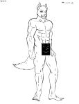  :^) after_transformation anthro canid canine canis censored feralium grin looking_away male mammal muscular rubber simple_background sketch smile solo white_background wolf 