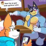  2022 anthro anthro_on_anthro australian_cattle_dog bandit_heeler beverage bluey_(series) blush booth_seating bowser canid canine canis cattledog cellphone chair clothed clothed/nude clothing container crossover cup date domestic_dog duo_focus english_text eyebrows fizzyjay fox fox_mccloud fur furniture group hair herding_dog hi_res holding_cup holding_object holding_phone inside koopa looking_at_another looking_at_object looking_at_phone male male/male mammal mario_bros muscular muscular_anthro muscular_male necktie nintendo nude pastoral_dog pecs phone restaurant scalie shirt sitting smartphone smile standing star_fox table text texting topwear trio tuft url video_games 