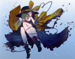  1girl black_footwear boots eyeball frilled_skirt frills full_body green_eyes green_hair green_skirt hat heart heart_of_string ikurauni koishi_day komeiji_koishi long_skirt long_sleeves short_hair simple_background skirt solo third_eye touhou wide_sleeves 