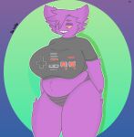  anthro belly big_breasts breasts butt clothed clothing controller digital_media_(artwork) female fur game_controller gengar hair hi_res humor nintendo nintendo_entertainment_system phant0mhat pok&eacute;mon pok&eacute;mon_(species) purple_body simple_background smile solo text tight_clothing underwear video_games 