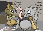  2017 anthro big_breasts big_butt bottom_heavy breasts butt cervid cleavage clothed clothing dialogue digital_media_(artwork) duo elisa_(maddeku) ellie_(maddeku) english_text eyewear female glasses huge_butt huge_hips huge_thighs hyper hyper_butt maddeku mammal murid murine rat rodent text thick_thighs underwear wide_hips 