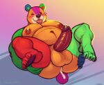  2022 absurd_res animal_crossing anthro balls belly big_belly blush bodily_fluids brown_body butt cum cum_on_butt erection genital_fluids genitals hi_res humanoid_genitalia humanoid_hands humanoid_penis male mammal marlon.cores moobs nintendo nipples overweight overweight_male penis solo stitches_(animal_crossing) tongue tongue_out ursid video_games 
