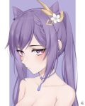  1girl absurdres animateworld bangs blush breasts choker collarbone commentary genshin_impact hair_cones hair_ornament highres keqing_(genshin_impact) looking_at_viewer medium_breasts nude purple_eyes purple_hair solo twintails upper_body 