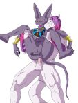  anal anthro beerus bodily_fluids chiritea cum dragon_ball dragon_ball_super duo ear_piercing ear_ring ejaculation full_nelson_(legs_held) genital_fluids hair hands-free hi_res male muscular piercing purple_hair tattoo_sleeve winter_draco 