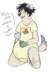  2015 ambiguous_gender anthro archived_source canid canine canis clothed clothing dialogue diaper digital_drawing_(artwork) digital_media_(artwork) dipstick_ears dipstick_tail domestic_dog english_text fur gally_(monsterbunny) hair looking_at_viewer mammal markings monsterbunny multicolored_ears onesie open_mouth pacifier signature simple_background smile solo speech_bubble tail_markings text white_background 