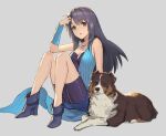  1girl arm_warmers black_hair breasts dog final_fantasy final_fantasy_viii full_body highres long_hair looking_at_viewer open_mouth rinoa_heartilly simple_background sleeveless_duster teffish 