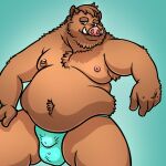  2022 anthro belly big_belly brown_body brown_fur bulge clothing fur hi_res humanoid_hands korndoggychub male mammal moobs nipples overweight overweight_male sitting solo suid suina sus_(pig) underwear wild_boar 