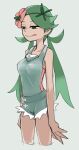  1girl :q bangs breasts cropped_legs flower green_hair grey_background hair_flower hair_ornament highres long_hair low_twintails mallow_(pokemon) medium_breasts overalls pink_flower pokemon pokemon_(game) pokemon_sm simple_background sketch solo tirarizun tongue tongue_out twintails 
