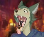  anthro beastars blush bodily_fluids canid canine canis clothing digital_media_(artwork) domestic_dog duo fur german_shepherd herding_dog legoshi_(beastars) macro male male/male mammal mawplay maxgshep micro open_mouth oral_vore pastoral_dog saliva size_difference surylimon teeth tongue tongue_out vore wolf 
