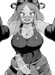  1girl abs absurdres black_gloves blush boku_no_hero_academia futanari gloves highres looking_at_viewer makin_tama medium_hair non-web_source pants simple_background smile solo tank_top white_background 