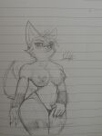  anthro big_breasts breasts canid canine clothed clothing female fox hi_res iaian_luxo_fox mammal nipple_tape nude panties partially_clothed pasties sketch solo tape underwear wide_hips 
