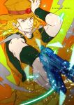  1boy blonde_hair blue_eyes cigarette cowboy_hat emperor_(stand) gun handgun hat hol_horse jojo_no_kimyou_na_bouken long_hair male_focus one_eye_closed revolver solo sparkle stand_(jojo) stardust_crusaders tianel_ent weapon 