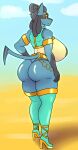  absurd_res anthro big_breasts big_butt blue_body breasts butt butt_focus clothing curvaceous curvy_figure egyptian_clothing eyeshadow female glistening glistening_body gold_(metal) gold_jewelry hair hair_bun hi_res high_heels huge_breasts huge_butt jewelry jigglephysics legwear looking_at_viewer lucario makeup mature_female millie_(jigglephysics) nintendo pasties pok&eacute;mon pok&eacute;mon_(species) ruins_style_lucario solo solo_focus thick_thighs thigh_highs video_games voluptuous 