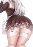  1girl 9a-91_(girls&#039;_frontline) ass ass_focus brown_dress dress from_behind garter_straps girls&#039;_frontline highres long_hair panties silver_hair simple_background solo thighhighs thighs umou_(may65879) underwear white_background white_legwear white_panties 