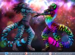  anthro com couple_(disambiguation) dancing felid feline female finished furry group hi_res interaction invalid_tag male mammal model_sheet painted pose rave sfw shaded 