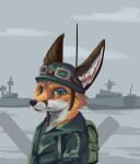  anthro armor backpack big_ears black_nose brown_body brown_ears brown_fur bust_portrait canid canine cheek_tuft clothing eyewear facial_tuft fox fur glistening glistening_eyes goggles green_clothing green_eyes green_topwear headgear helmet inner_ear_fluff male mammal martinballamore neck_tuft orange_body orange_fur pink_inner_ear portrait pupils ship slit_pupils solo topwear tuft vehicle watercraft whiskers white_body white_fur white_inner_ear_fluff 