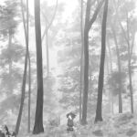 anthro clothed clothing digital_media_(artwork) digital_painting_(artwork) dragon folklore forest fully_clothed hi_res male monochrome outside parker_buckley patshi plant solo standing taylor_swift tree 