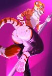  anthro anus balls butt chaps dancing felid genitals hi_res horn leather_chaps male mammal mgangalion pantherine pawpads penis pink_light pink_pawpads pole pole_dancing presenting sleikybue solo solo_focus stripes thick_thighs tiger wide_hips 