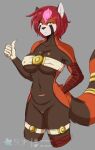  ailurid anthro bottomless bottomless_female breasts brown_body brown_fur clothed clothing colored dyed-hair female fur genitals hair hi_res highlights_(coloring) mammal orange_body orange_fur pussy red_hair red_panda shaded simple_background sketch sly_shadex solo tight_clothing yellow_eyes 