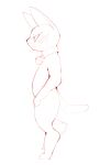  2020 ambiguous_gender anthro bell bell_collar biped blush collar collar_only digital_media_(artwork) felid feline handpaw mammal monochrome nude paws red_and_white semi-anthro side_view simple_background sketch small_nose solo standing whiskers white_background youjomodoki 