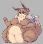  2022 anthro armband bangs big_breasts black_sclera breasts brown_body brown_fur dipstick_tail eevee featureless_breasts female feral fur grey_background hair kittenboogers markings morbidly_obese morbidly_obese_female morbidly_obese_feral neck_tuft nintendo obese obese_female obese_feral overweight overweight_female overweight_feral pok&eacute;mon pok&eacute;mon_(species) ponytail simple_background sitting solo tail_markings tuft video_games yellow_eyes 