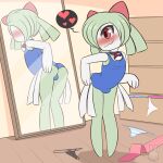  &lt;3 absurd_res blush bulge bunnybits butt clothed clothing crossdressing girly hi_res jean_(mrbones) kirlia looking_at_reflection male mirror mrbones nintendo one-piece_swimsuit pok&eacute;mon pok&eacute;mon_(species) presenting presenting_hindquarters reflection solo swimwear underwear video_games 