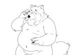  2022 anthro barely_visible_genitalia barely_visible_penis belly big_belly blush canid canine fugashi4090 genitals humanoid_genitalia humanoid_penis kemono male mammal moobs navel nipples overweight overweight_male penis raccoon_dog simple_background solo tanuki 