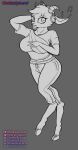  anthro big_breasts breasts clothing dancing headpones hi_res monochrome musical_note shirt smile sweatpants topwear unguligrade_anthro 