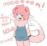  2015 ambiguous_gender anthro archived_source clothed clothing dialogue digital_drawing_(artwork) digital_media_(artwork) dipstick_ears dipstick_tail english_text fur hair markings monsterbunny multicolored_ears open_mouth simple_background solo speech_bubble standing tail_markings text young 