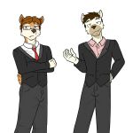  anthro business_suit canid canine canis clothed clothing crossed_arms domestic_dog duo eyewear fully_clothed fuze glasses hi_res male mammal necktie simple_background suit white_background 