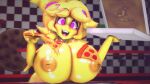  3d_(artwork) andromorph anthro avian big_breasts bird breasts chica_(cally3d) chica_(fnaf) chicken digital_media_(artwork) female five_nights_at_freddy&#039;s five_nights_in_anime food fredina&#039;s_nightclub galliform gallus_(genus) hi_res intersex machine nipples phasianid pink_eyes pizza pizza_box robot scottgames smile solo source_filmmaker veryfluffy video_games yellow_body 