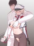  1boy 1girl admiral_(kancolle) arm_around_shoulder black_gloves black_hair blonde_hair breast_grab breasts brown_legwear capelet censored collar commission covered_nipples cum cum_in_pussy gloves grabbing graf_zeppelin_(kancolle) hat high_collar highres holding holding_leash jacket kantai_collection large_breasts leash long_sleeves looking_at_another looking_at_viewer military military_hat military_uniform mosaic_censoring naughty_face navel open_mouth pants pantyhose pasties short_hair skeb_commission torn_clothes torn_legwear twintails uniform white_capelet white_gloves white_headwear white_jacket white_pants yagi_764364 