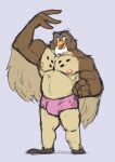  anthro avian bird brown_body brown_fur bulge clothed clothing disney feathers feet fist fur hi_res male musclegut muscular muscular_male nipples open_mouth owl owl_(winnie_the_pooh) pecs raised_arm simple_background smile solo spots topless underwear unrealrui wings winnie_the_pooh_(franchise) yellow_sclera 