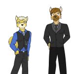  anthro business_suit canid canine canis clothed clothing domestic_dog duo eyewear fully_clothed fuze glasses hi_res male mammal necktie rodent sciurid simple_background suit topwear vest white_background 