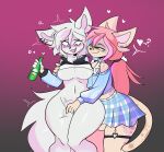  &lt;3 alcohol amy_(satur0x) anthro beverage big_breasts big_tail blush bottomwear breasts bubble clothed clothing drunk drunk_bubble duo ear_piercing fangs felid female female/female fingering fur garter_straps hair heineken hi_res hoodie lumi_(hauntedvalentine) mammal markings motion_lines multicolored_eyes multicolored_hair open_mouth orange_eyes partially_clothed pattern_bottomwear pattern_clothing pattern_skirt piercing plaid plaid_bottomwear plaid_clothing plaid_skirt ri_denueth shoulderless_shirt skirt small_waist smug spots spotted_markings squish substance_intoxication surprise thick_thighs thigh_squish topwear turtleneck under_boob unknown_species white_body white_fur white_hair wide_hips 