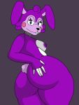  anthro banny_(twf) big_butt breasts butt digital_media_(artwork) enderbendr female hand_on_butt hi_res lagomorph leporid looking_at_viewer looking_back mammal purple_body rabbit simple_background solo teeth the_walten_files thick_thighs 