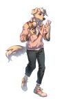  2022 5_fingers anthro black_nose canid canine canis clothing digital_media_(artwork) domestic_dog eyebrows eyelashes fingers footwear fur hair male mammal orange_eyes reilukah shoes solo 