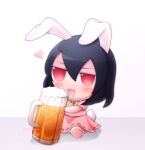  alcohol animal_ears beer beer_mug black_hair blush_stickers carrot cup dress drinking drooling foam fumo_(doll) heart inaba_tewi mug pink_dress pink_eyes rabbit_ears rabbit_tail red_eyes saliva sami_(pirateyoukai) smile tail touhou 