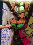  absurd_res agent_spect-hare ambiguous_gender anthro arms_above_head bad_end big_breasts bodily_fluids bodysuit breast_grab breasts chain cleavage clothed clothing defeated duo english_text female female/ambiguous green_hair hair hand_on_breast hi_res human lagomorph leporid long_hair mammal molestation nipples out_of_frame rabbit red_eyes skinsuit suit sweat taafee text tight_clothing torn_clothing video_games yo-kai_watch 